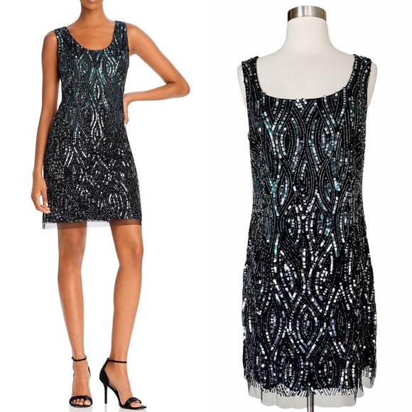 AIDAN MATTOX Cocktail Dress Sequined Sheath Scoop Neck Sleeveless Mesh 12 NWT - Picture 15 of 15